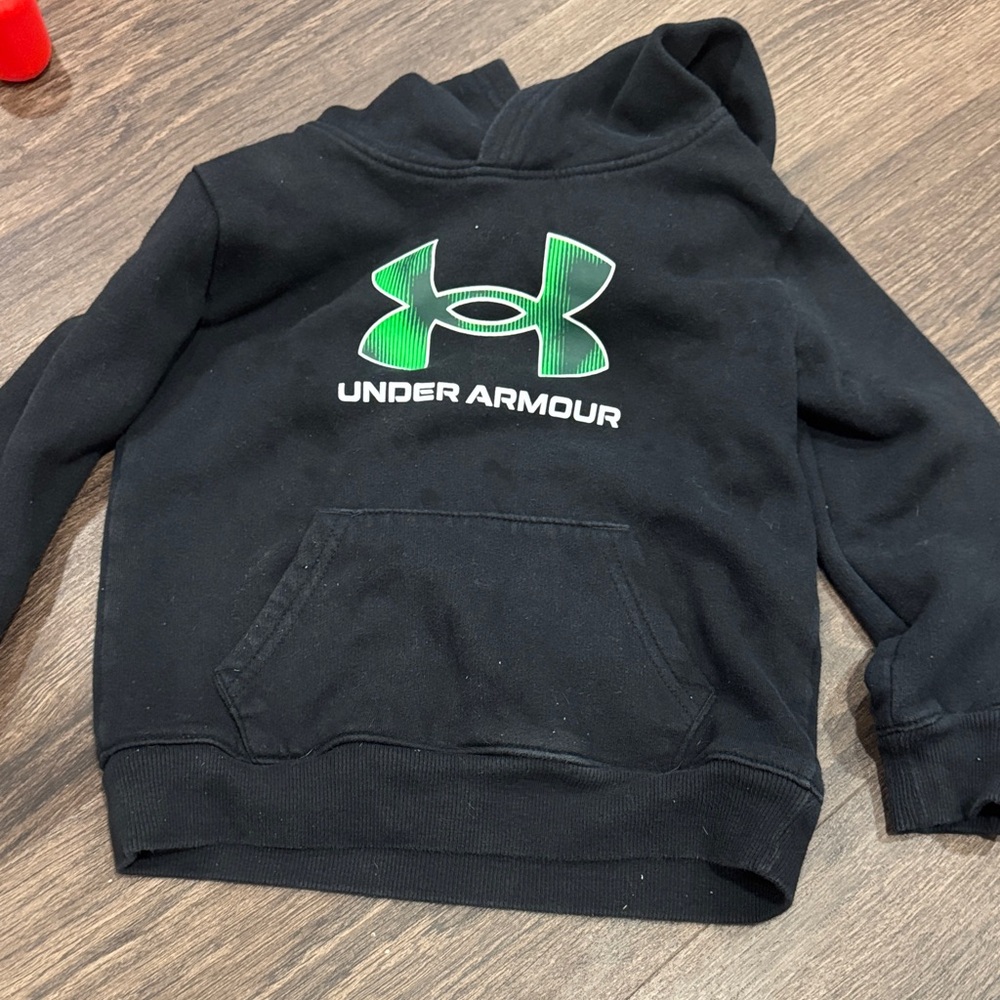 Under Armour Kids Hoodie in Black with Green Logo and 1/4 pullover